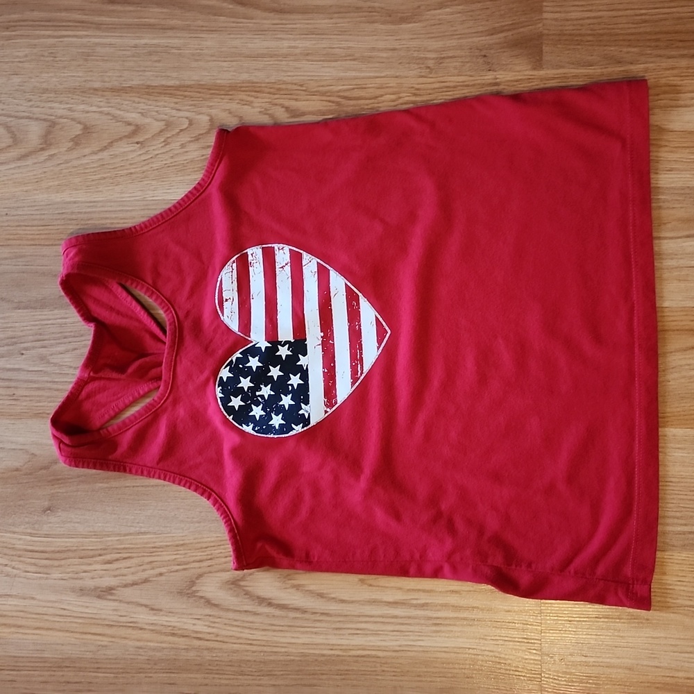 Girls Red Tank Top American Flag Heart